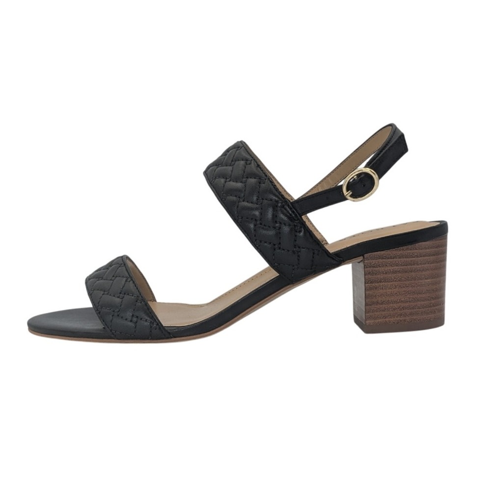 Talbots Mimi Quilted Sandals Black Leather Strappy Block Heel Sandals Women's 9M